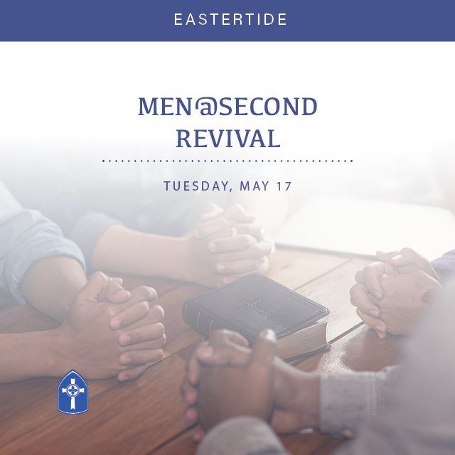 Revival Men's Gathering
Tuesday, May 17 at the Second picnic shelter

Dinner is at 6 PM.
Program begins at 7 PM.
